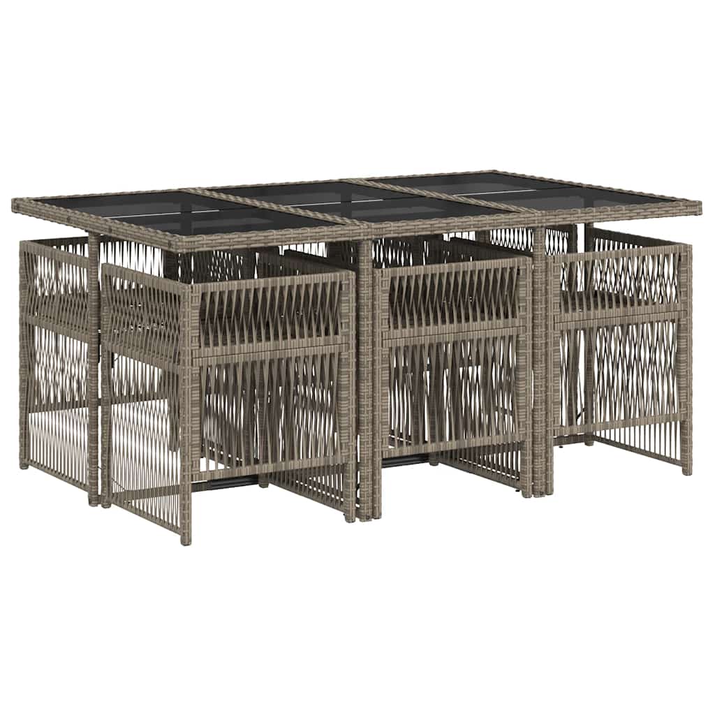 7 Piece Garden Dining Set with Cushions Grey Poly Rattan