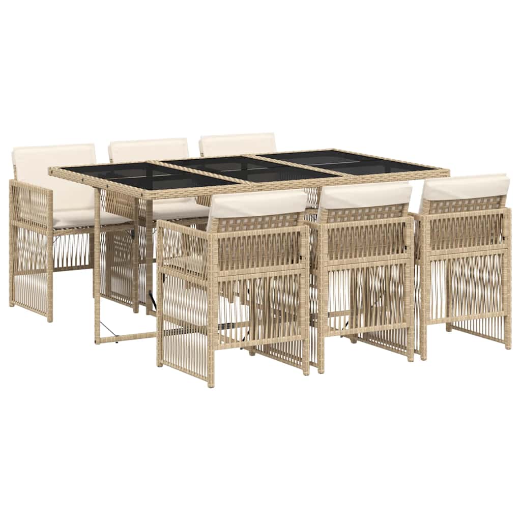 7 Piece Garden Dining Set with Cushions Beige Poly Rattan