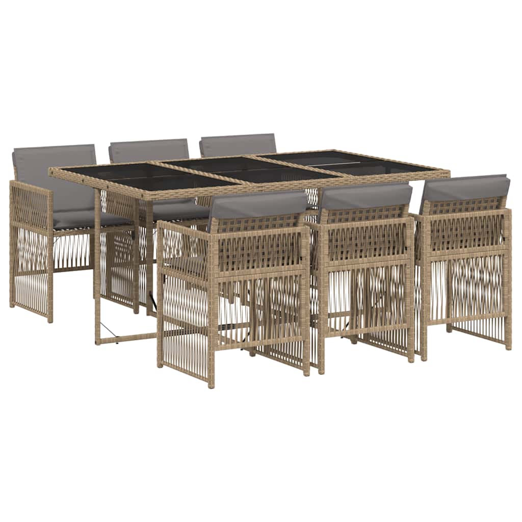 7 Piece Garden Dining Set with Cushions Mix Beige Poly Rattan