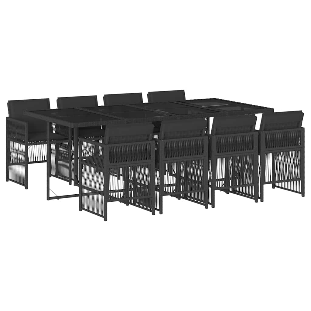 9 Piece Garden Dining Set with Cushions Black Poly Rattan