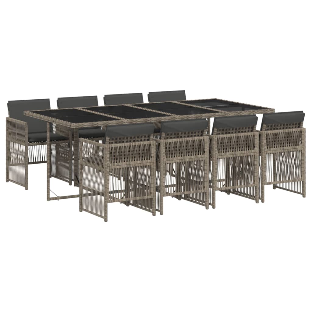 9 Piece Garden Dining Set with Cushions Grey Poly Rattan