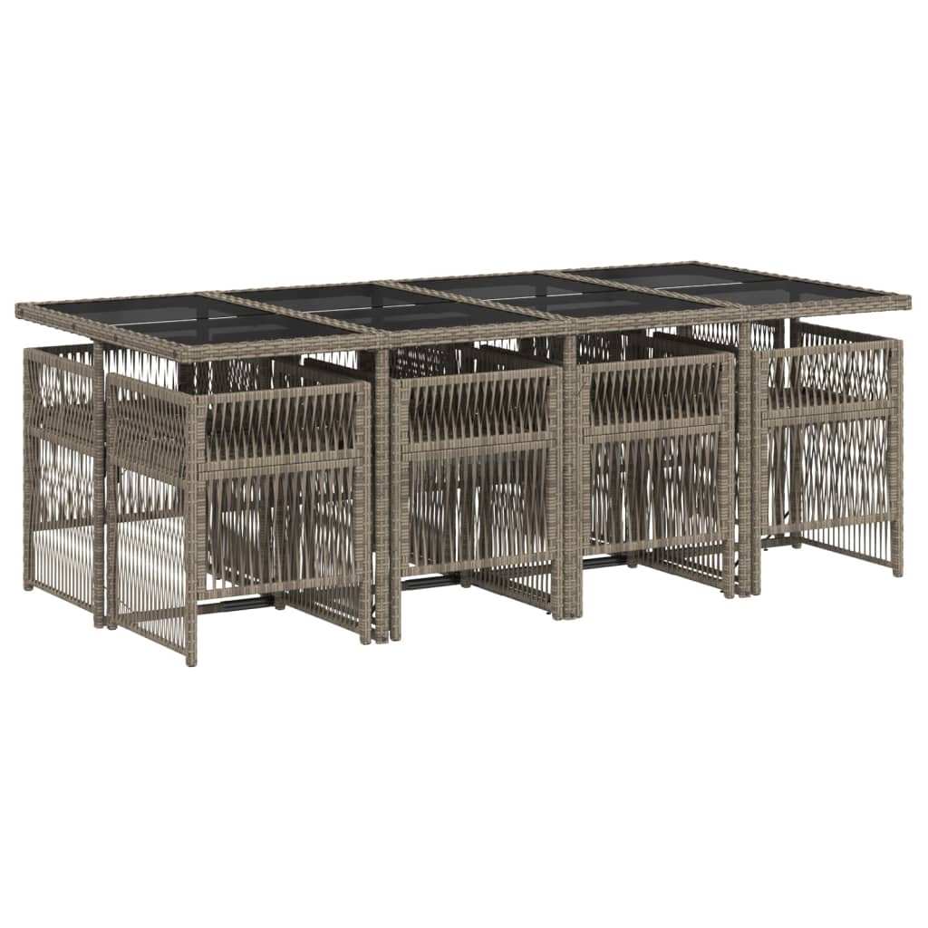 9 Piece Garden Dining Set with Cushions Grey Poly Rattan