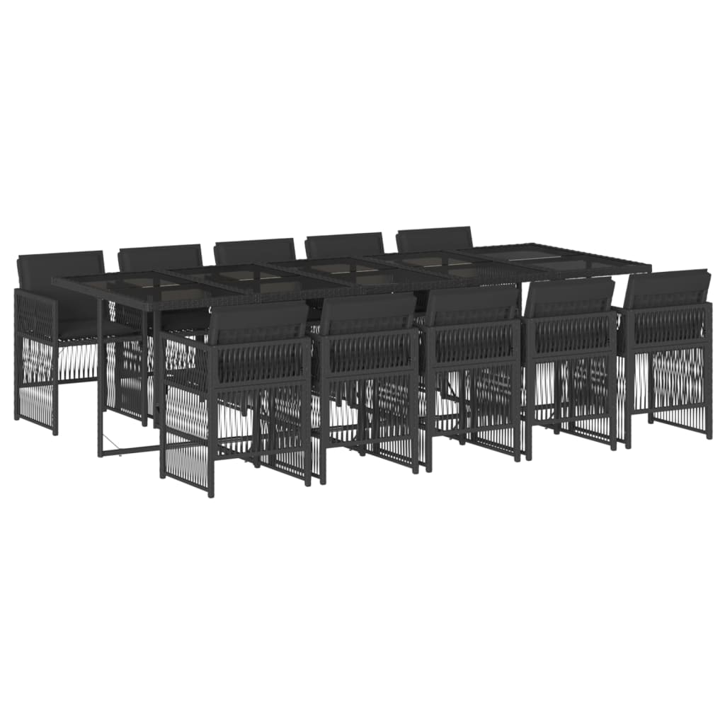 11 Piece Garden Dining Set with Cushions Black Poly Rattan