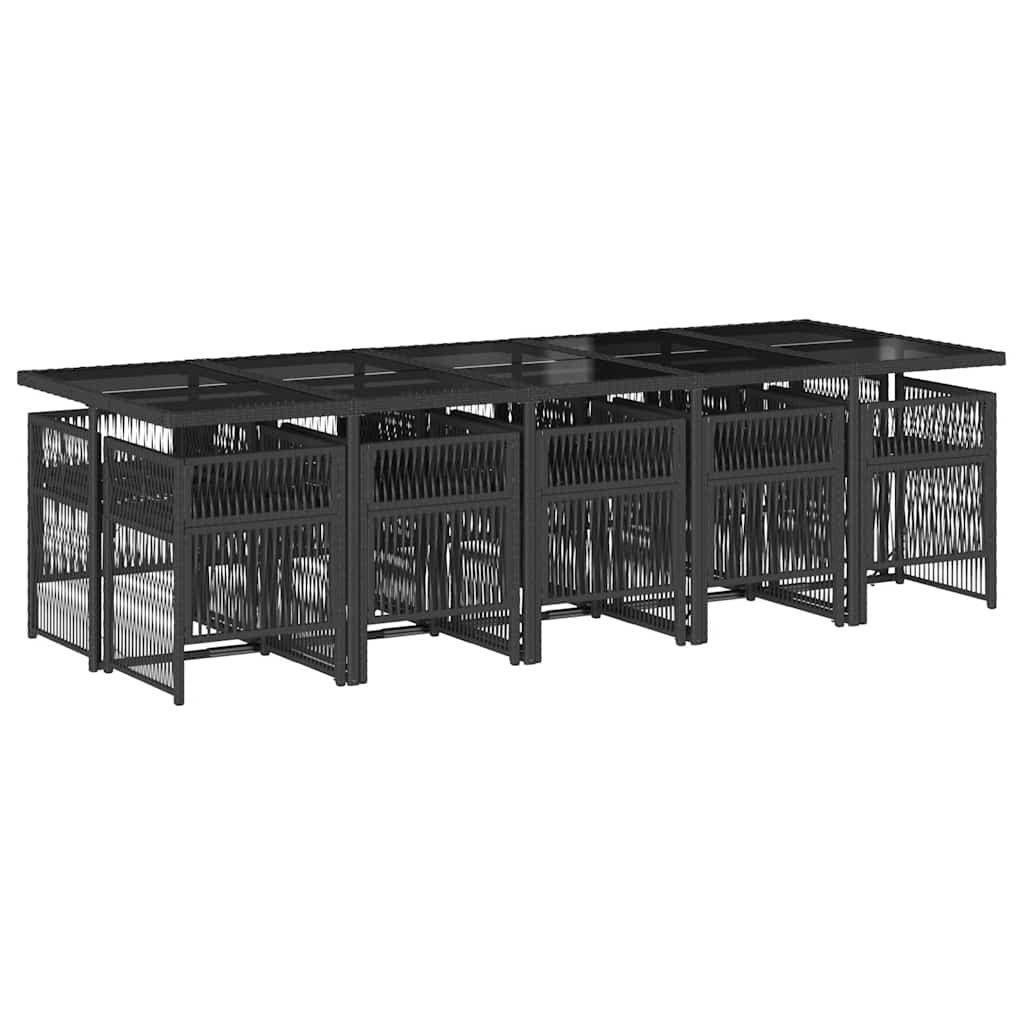 11 Piece Garden Dining Set with Cushions Black Poly Rattan