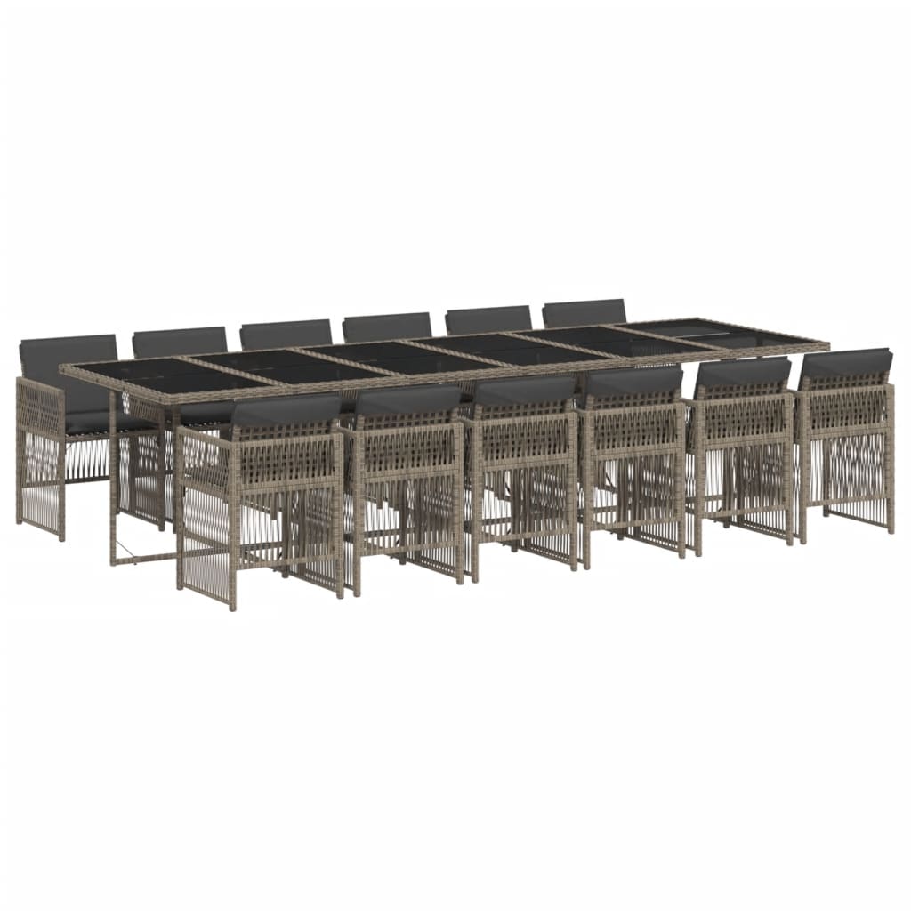 13 Piece Garden Dining Set with Cushions Grey Poly Rattan