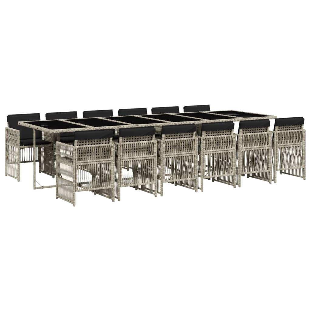 13 Piece Garden Dining Set with Cushions Light Grey Poly Rattan