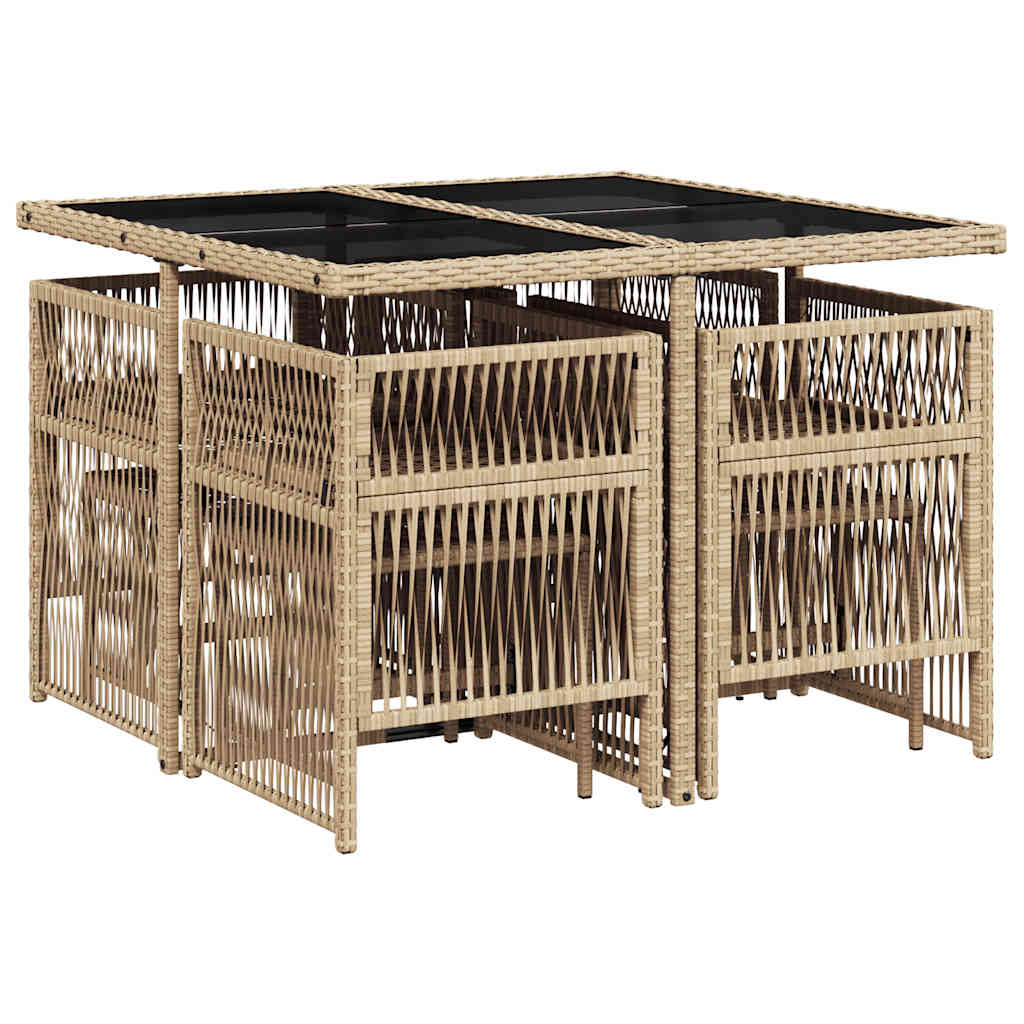 9 Piece Garden Dining Set with Cushions Beige Poly Rattan