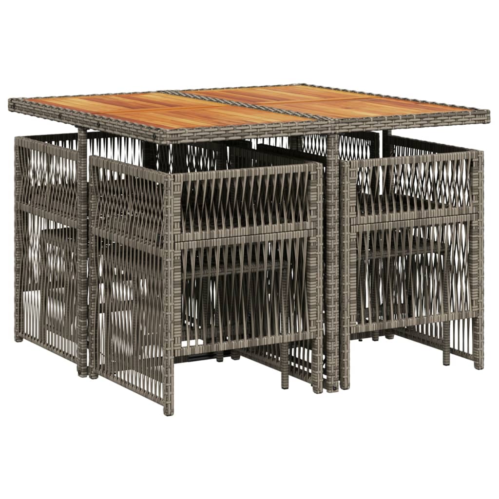 9 Piece Garden Dining Set with Cushions Grey Poly Rattan