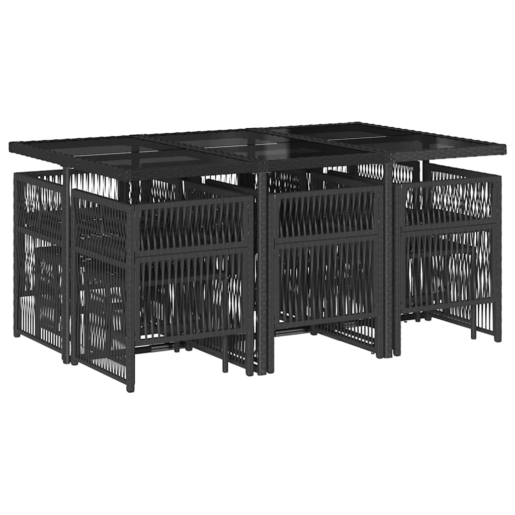 11 Piece Garden Dining Set with Cushions Black Poly Rattan
