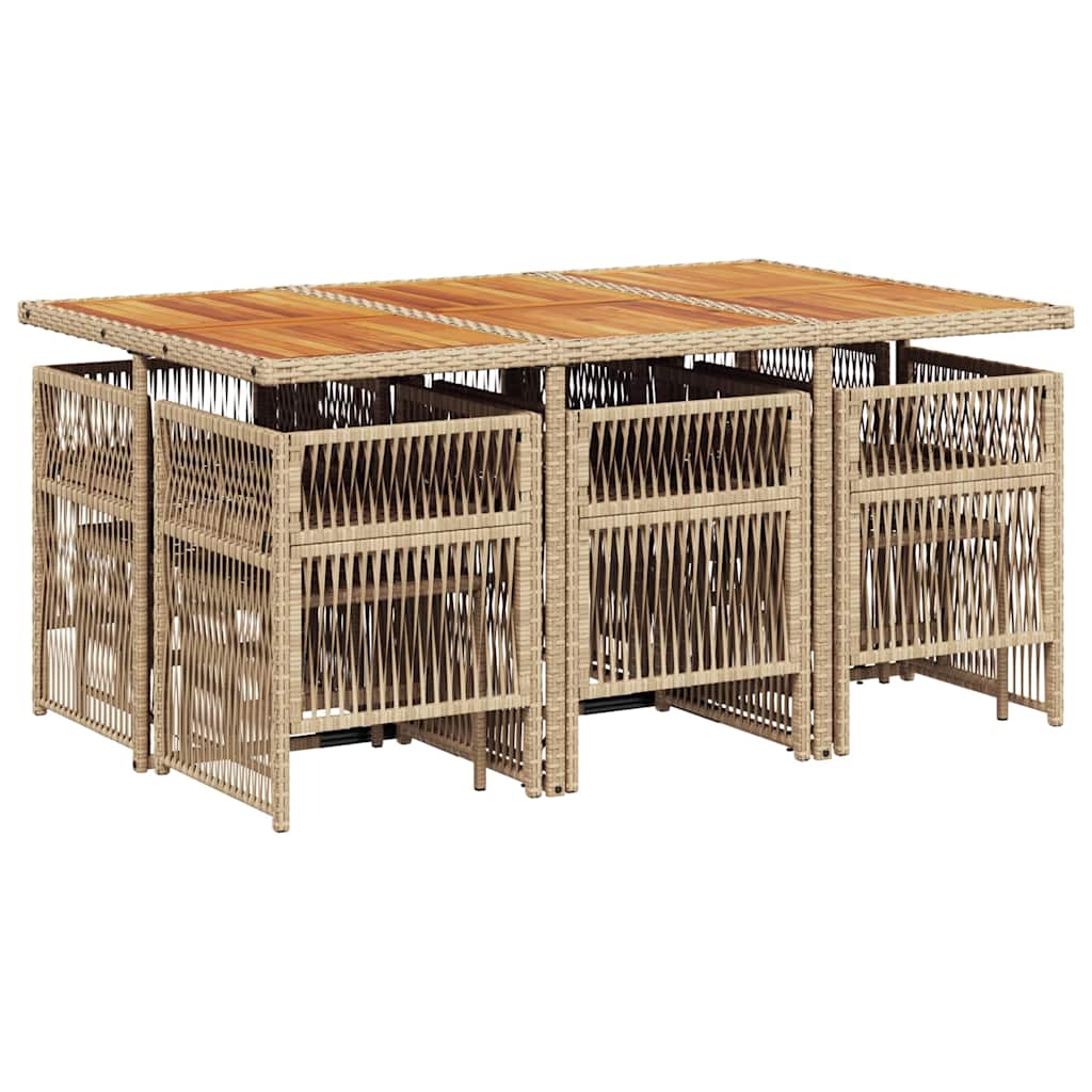 11 Piece Garden Dining Set with Cushions Beige Poly Rattan