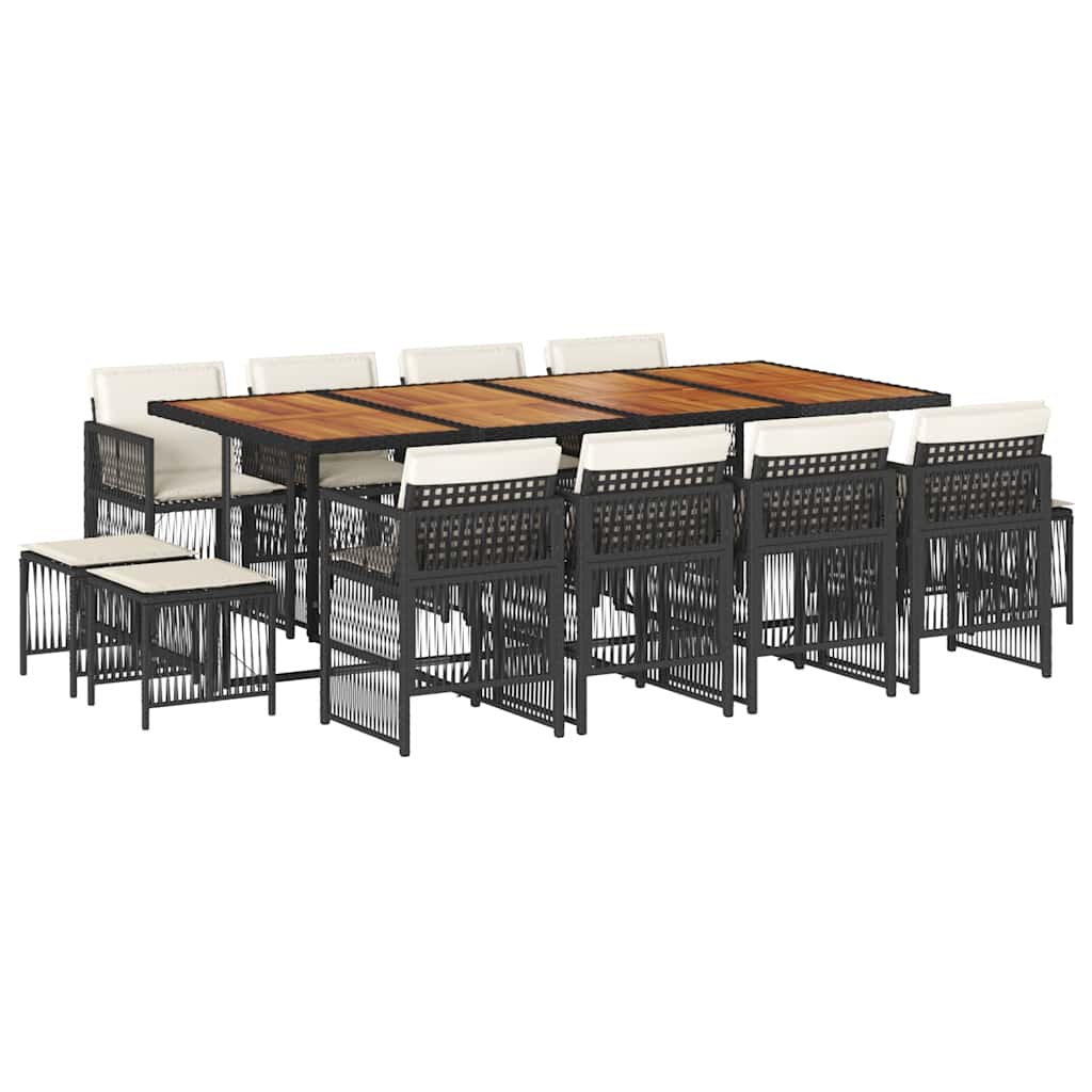 13 Piece Garden Dining Set with Cushions Black Poly Rattan