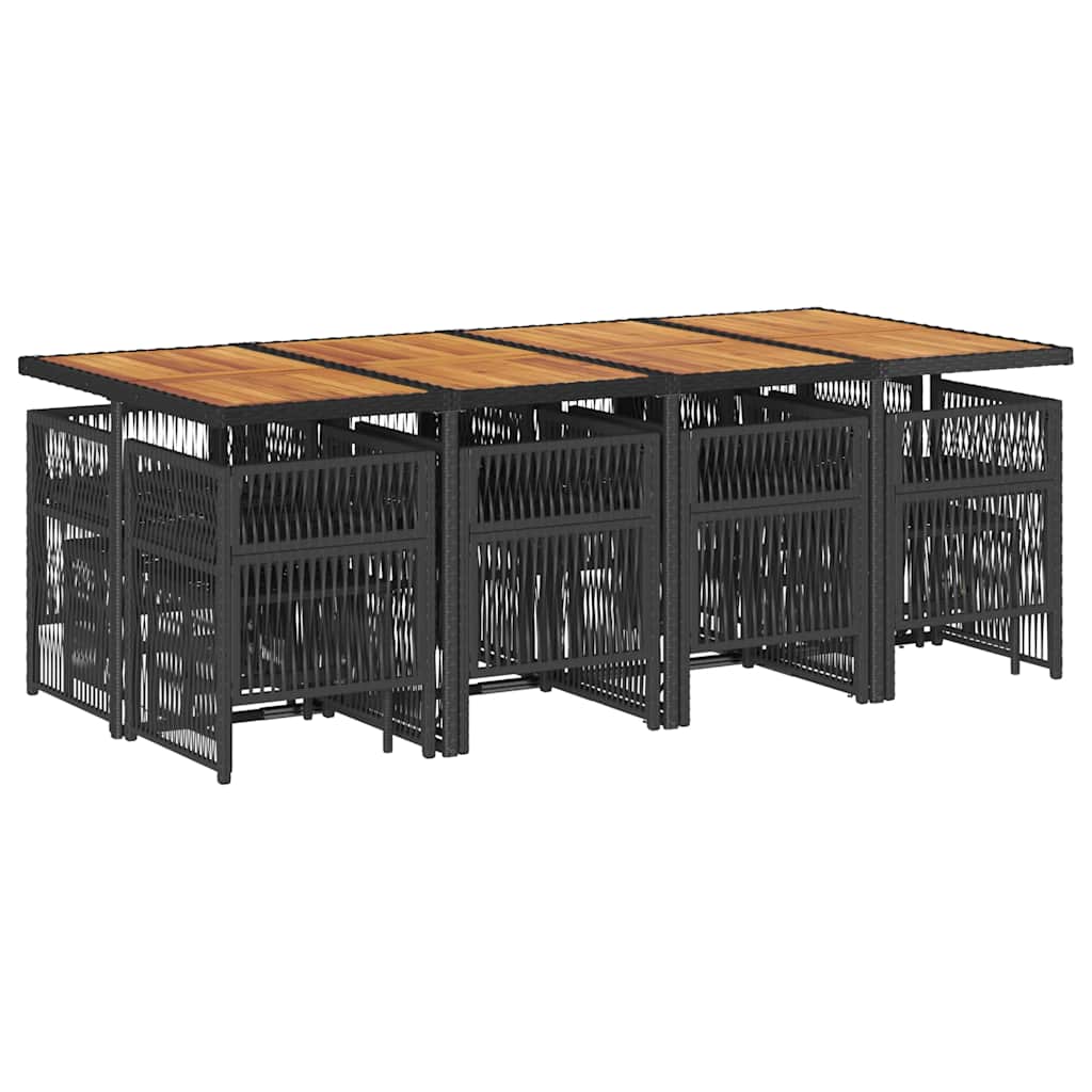 13 Piece Garden Dining Set with Cushions Black Poly Rattan