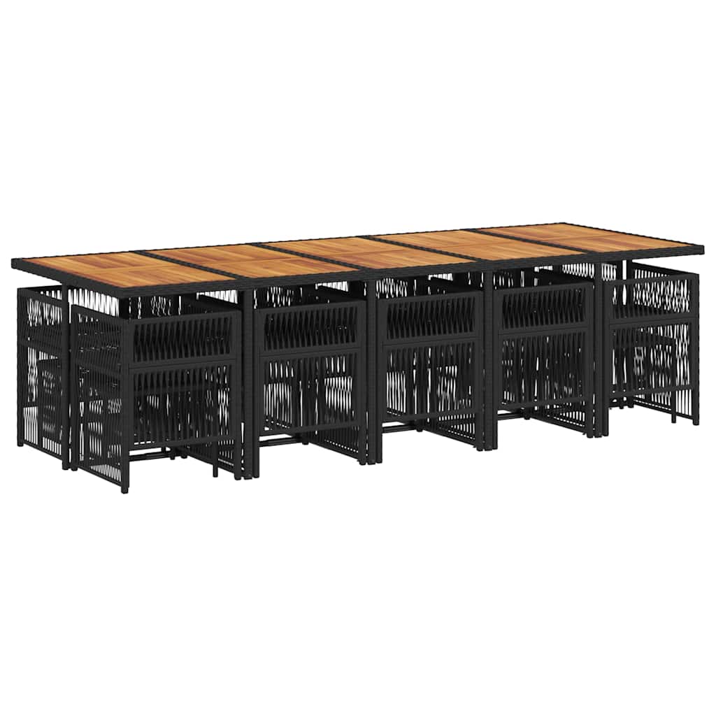 15 Piece Garden Dining Set with Cushions Black Poly Rattan