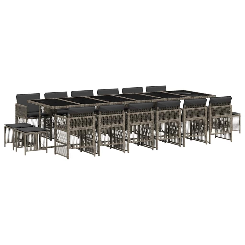 17 Piece Garden Dining Set with Cushions Grey Poly Rattan