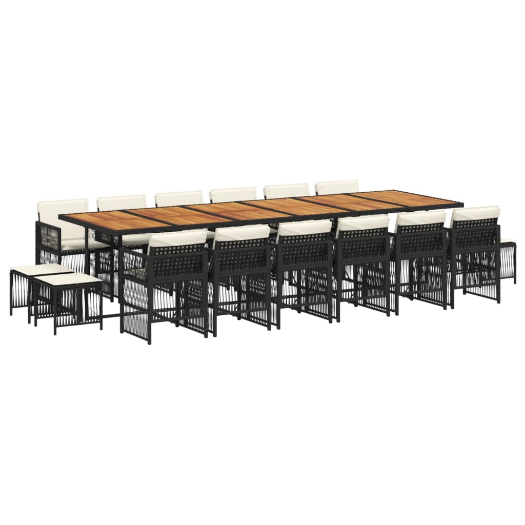 17 Piece Garden Dining Set with Cushions Black Poly Rattan
