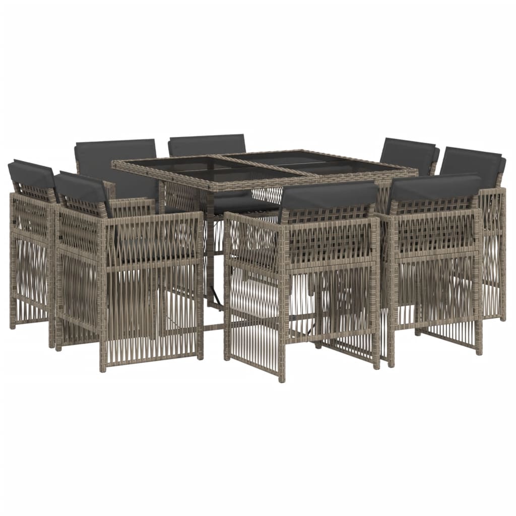 9 Piece Garden Dining Set with Cushions Grey Poly Rattan