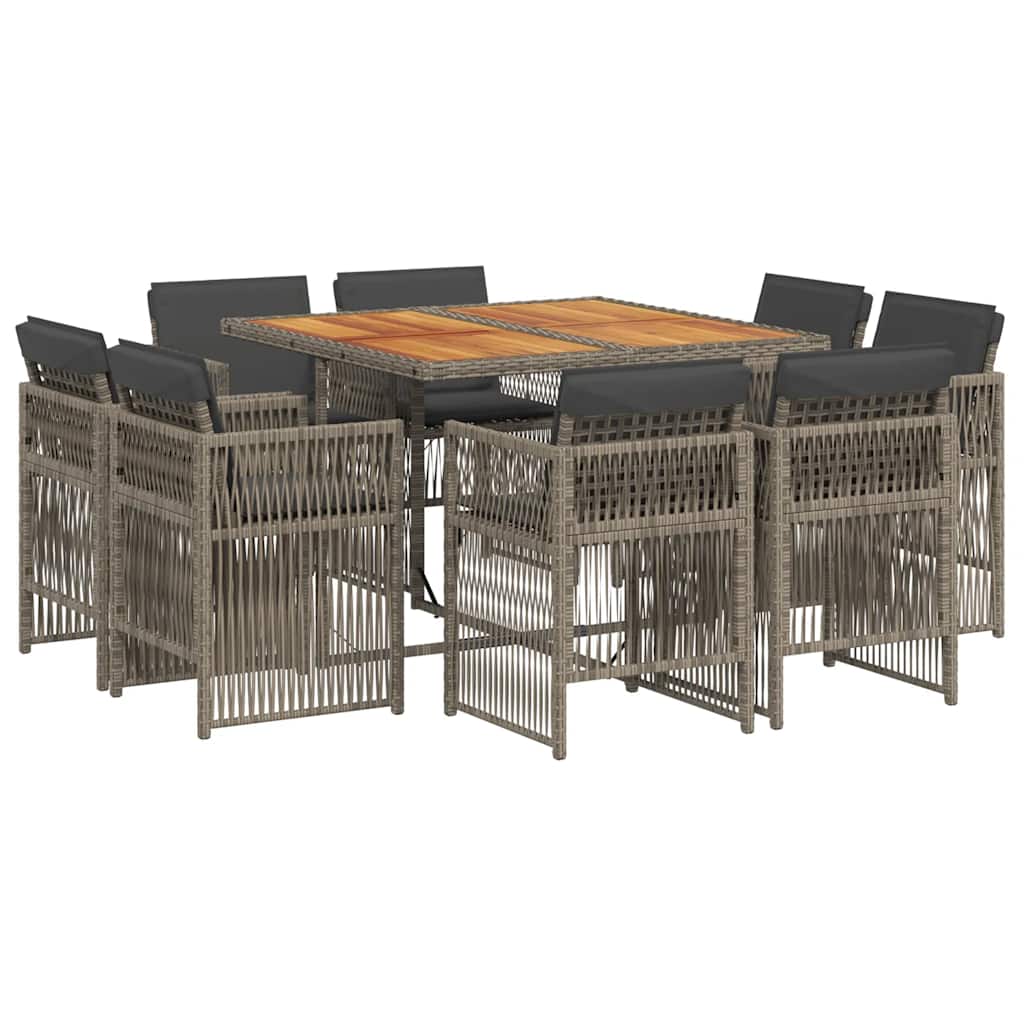9 Piece Garden Dining Set with Cushions Grey Poly Rattan