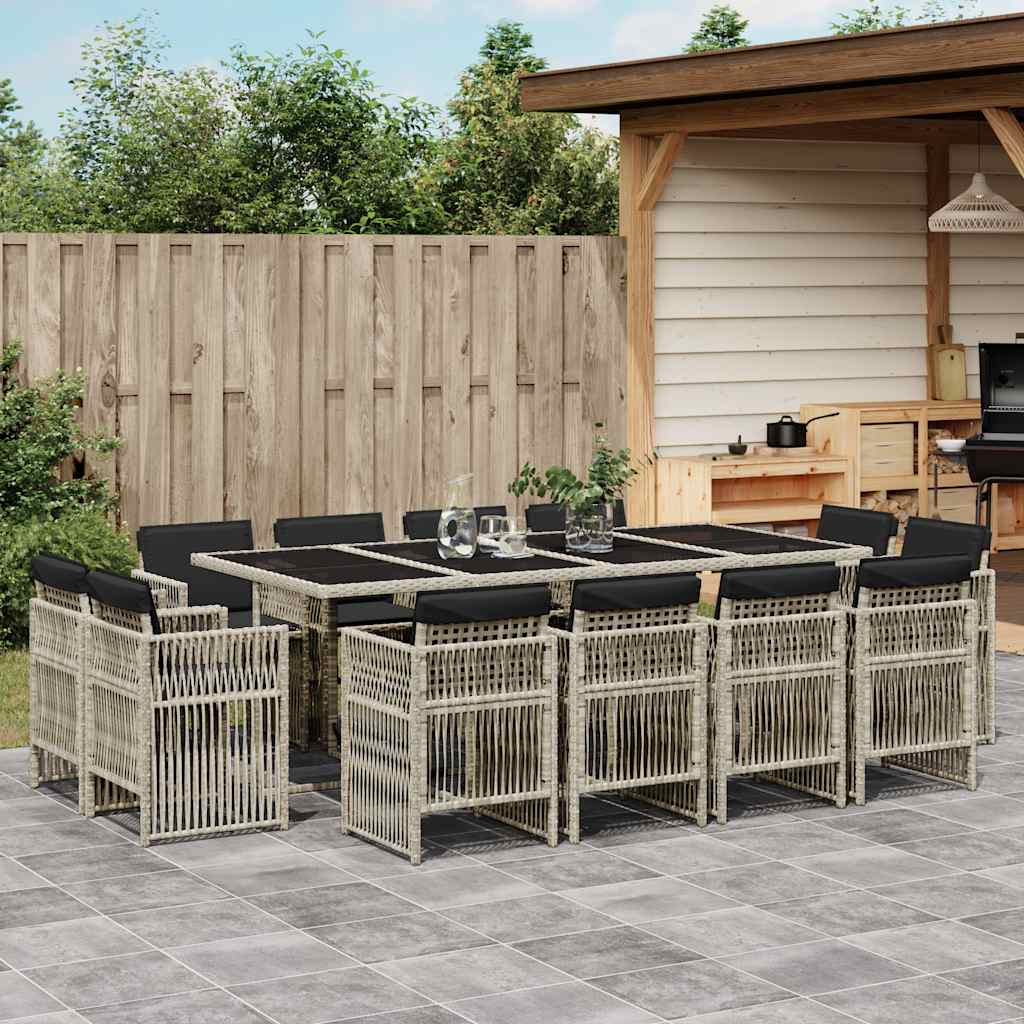 13 Piece Garden Dining Set with Cushions Light Grey Poly Rattan