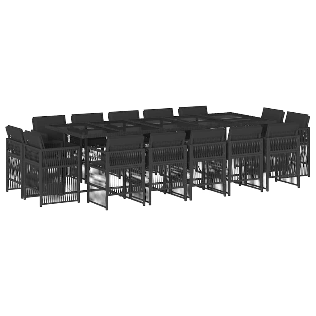 15 Piece Garden Dining Set with Cushions Black Poly Rattan