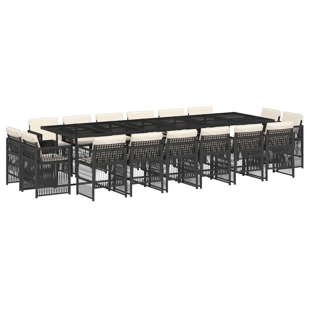 17 Piece Garden Dining Set with Cushions Black Poly Rattan