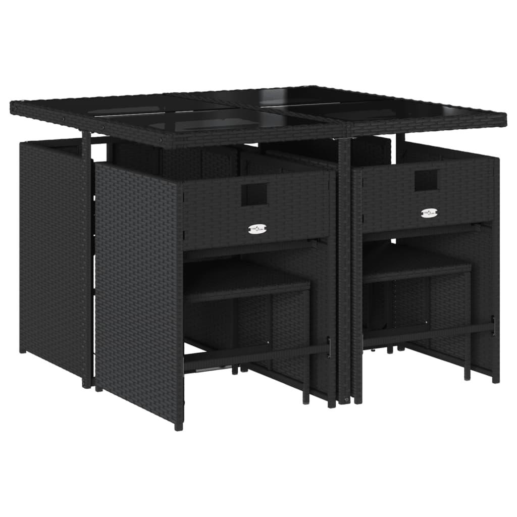 9 Piece Garden Dining Set with Cushions Black Poly Rattan