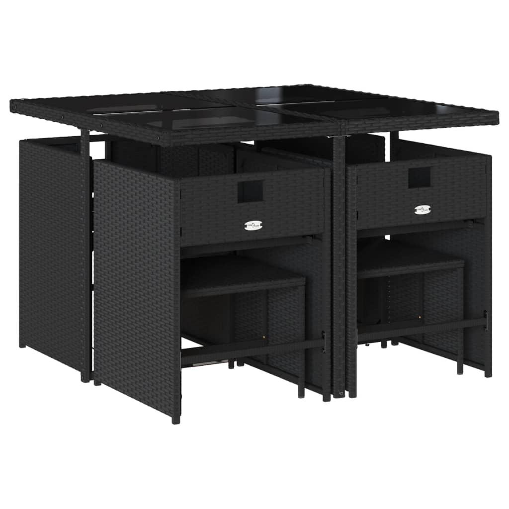 9 Piece Garden Dining Set with Cushions Black Poly Rattan