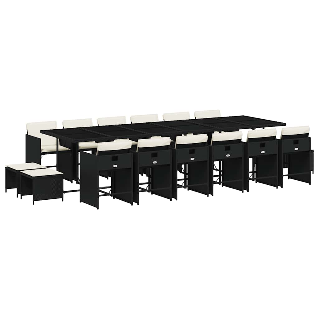 17 Piece Garden Dining Set with Cushions Black Poly Rattan