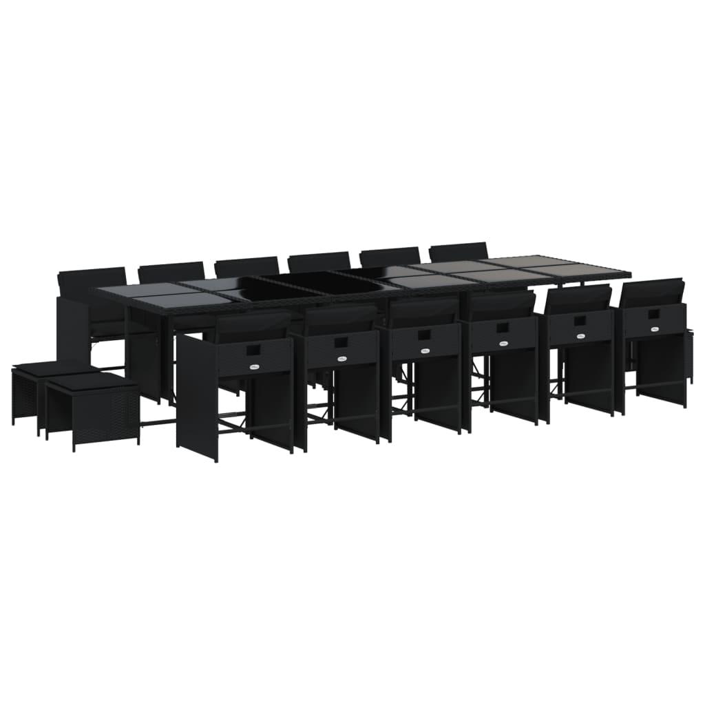 17 Piece Garden Dining Set with Cushions Black Poly Rattan