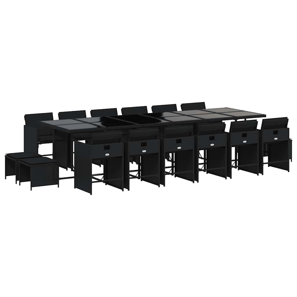 17 Piece Garden Dining Set with Cushions Black Poly Rattan