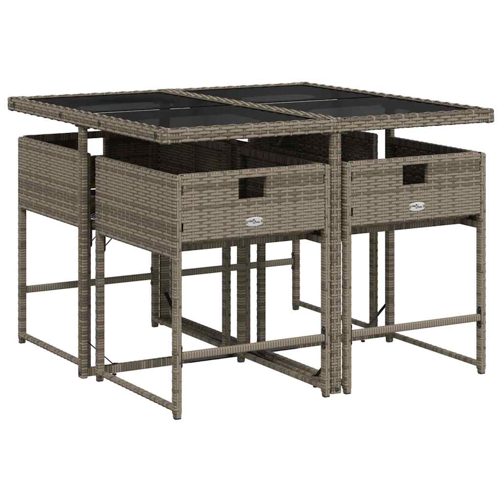 5 Piece Garden Dining Set with Cushions Grey Poly Rattan