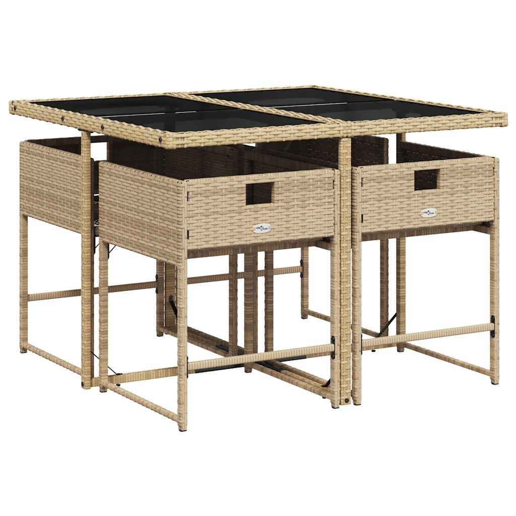 5 Piece Garden Dining Set with Cushions Mix Beige Poly Rattan