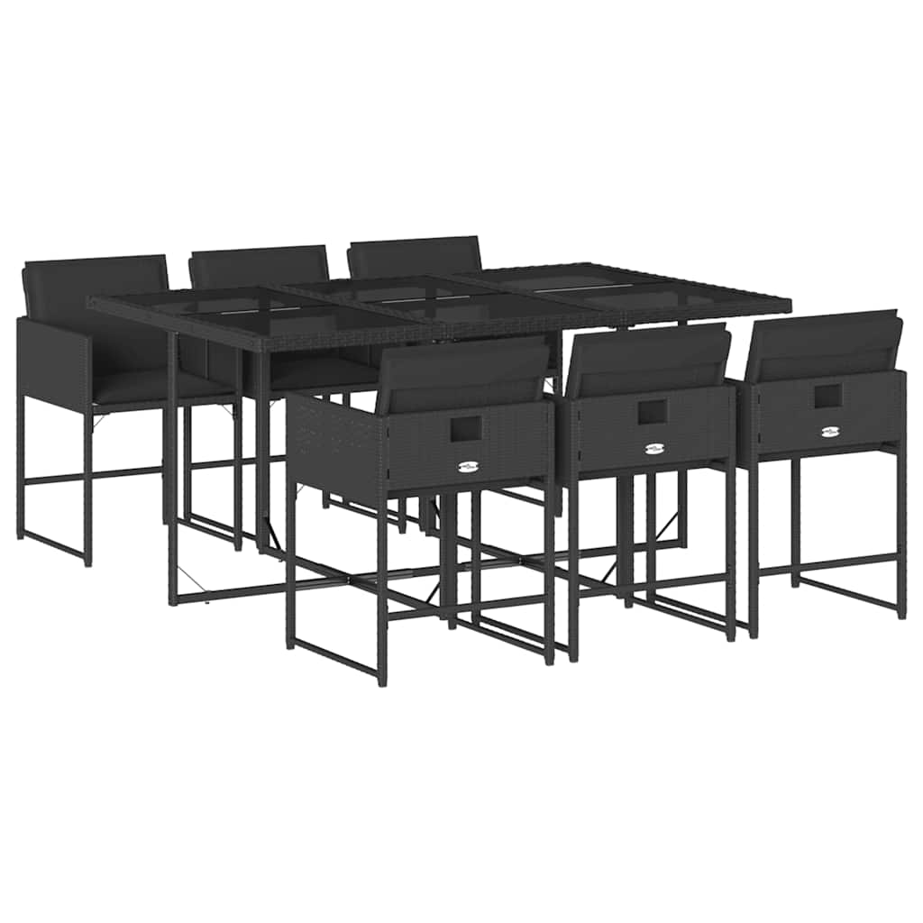 7 Piece Garden Dining Set with Cushions Black Poly Rattan
