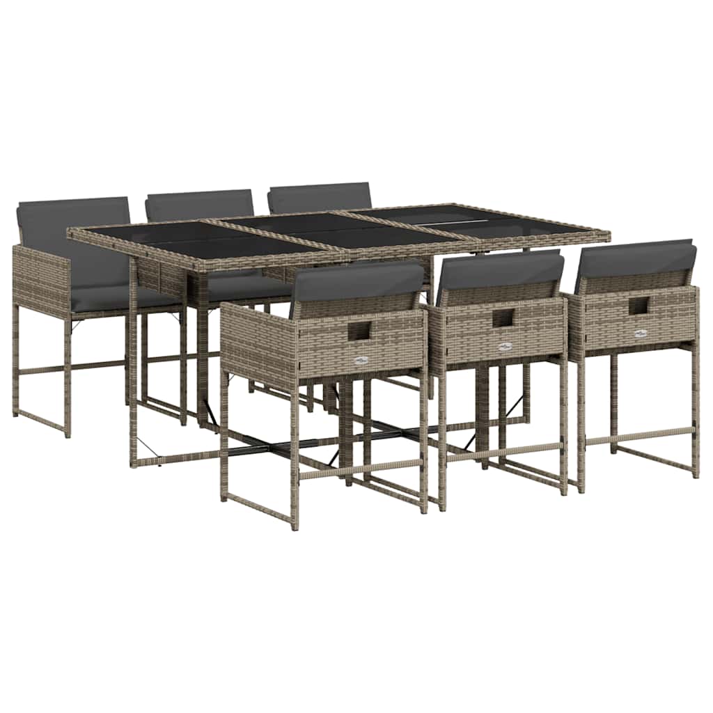 7 Piece Garden Dining Set with Cushions Grey Poly Rattan