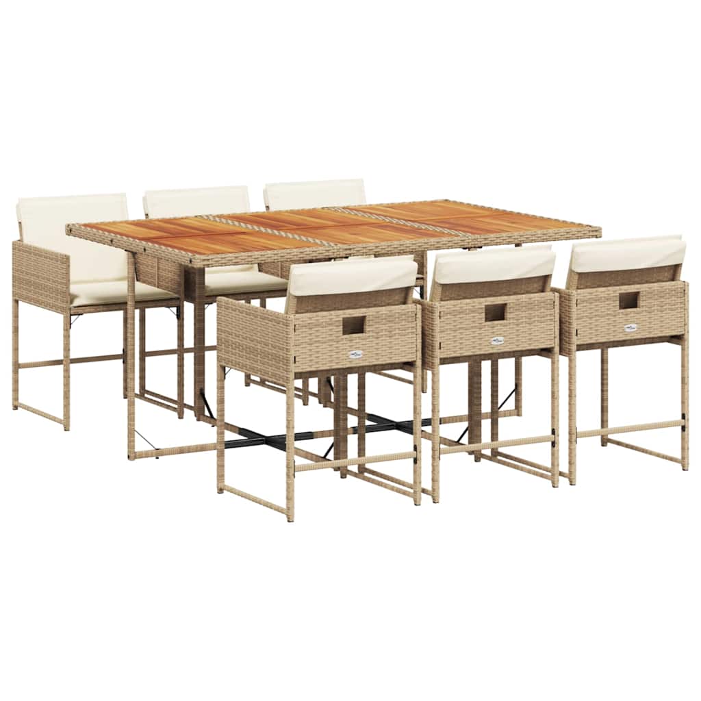 7 Piece Garden Dining Set with Cushions Beige Poly Rattan
