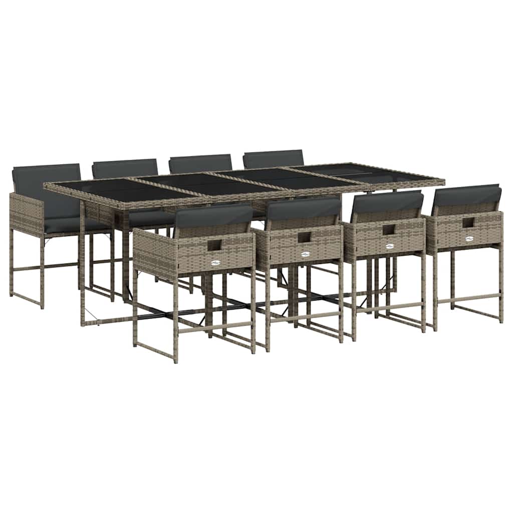 9 Piece Garden Dining Set with Cushions Grey Poly Rattan