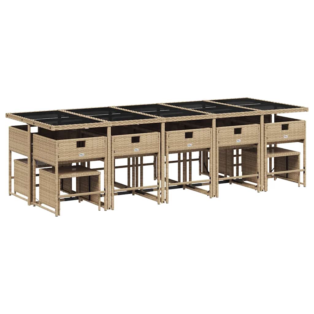 15 Piece Garden Dining Set with Cushions Mix Beige Poly Rattan