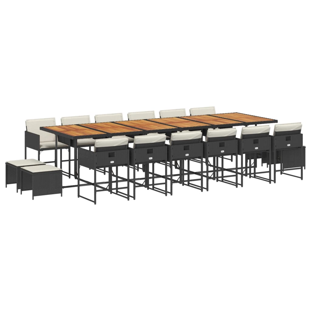 17 Piece Garden Dining Set with Cushions Black Poly Rattan