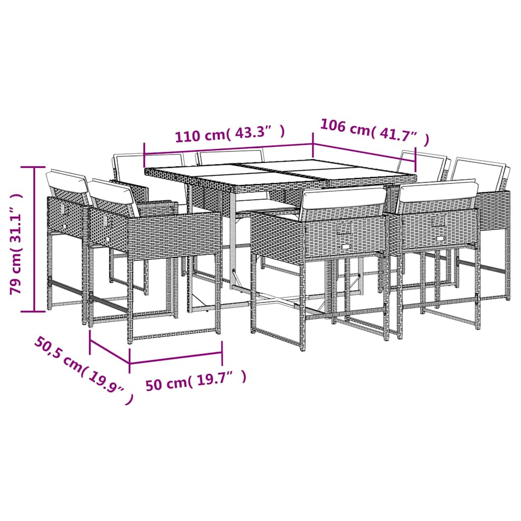 9 Piece Garden Dining Set with Cushions Mix Beige Poly Rattan