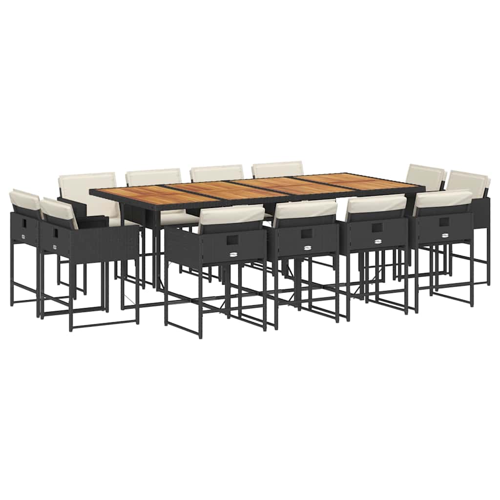 13 Piece Garden Dining Set with Cushions Black Poly Rattan