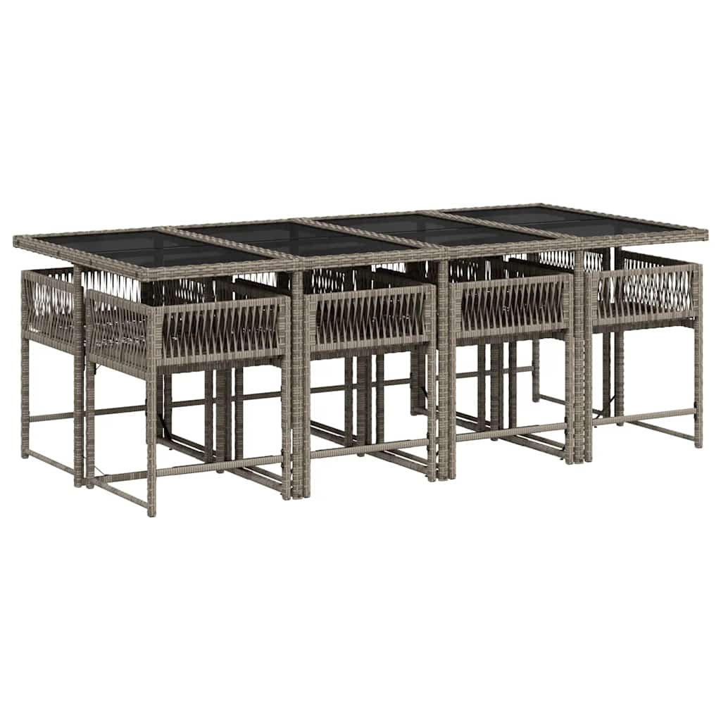 9 Piece Garden Dining Set with Cushions Grey Poly Rattan