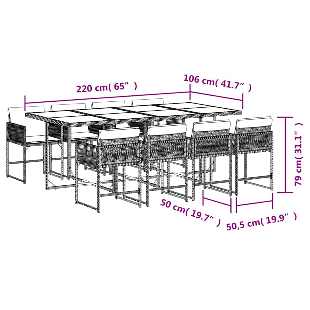 9 Piece Garden Dining Set with Cushions Grey Poly Rattan