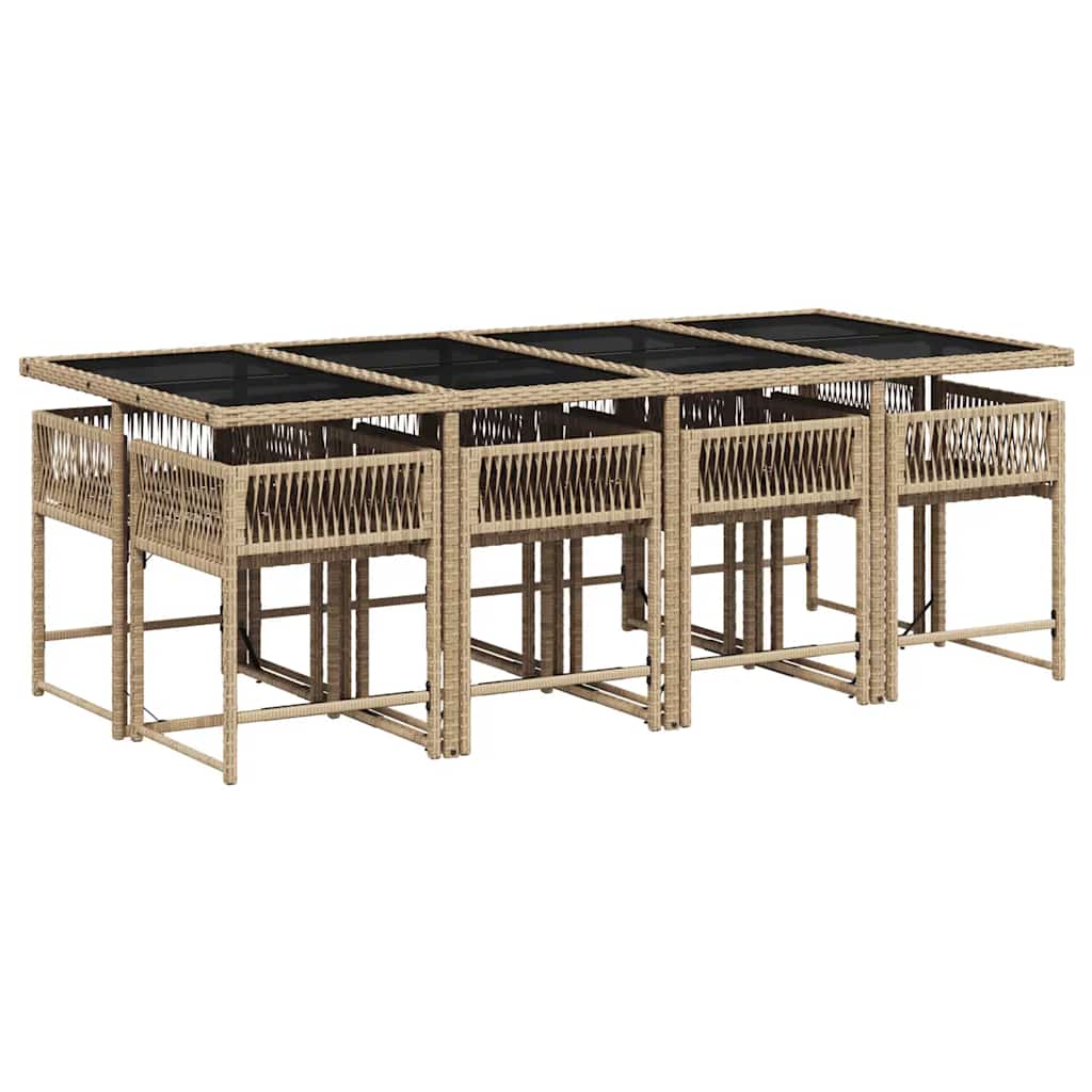 9 Piece Garden Dining Set with Cushions Beige Poly Rattan