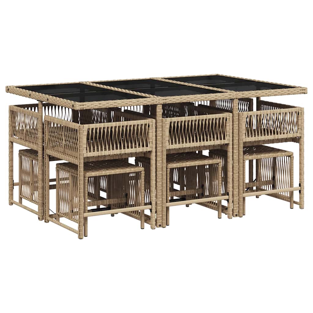 11 Piece Garden Dining Set with Cushions Beige Poly Rattan