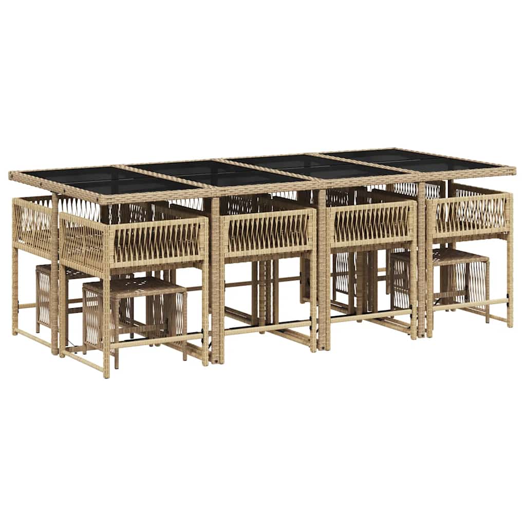 13 Piece Garden Dining Set with Cushions Beige Poly Rattan