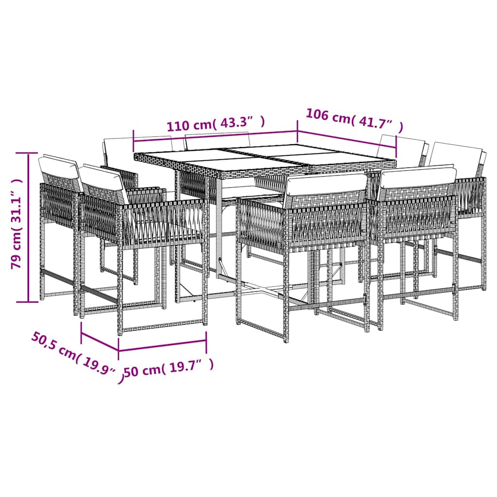 9 Piece Garden Dining Set with Cushions Beige Poly Rattan