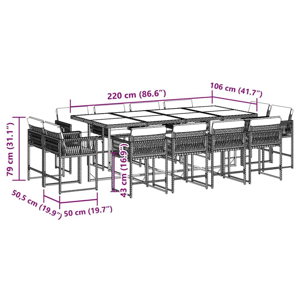 13 Piece Garden Dining Set with Cushions Black Poly Rattan