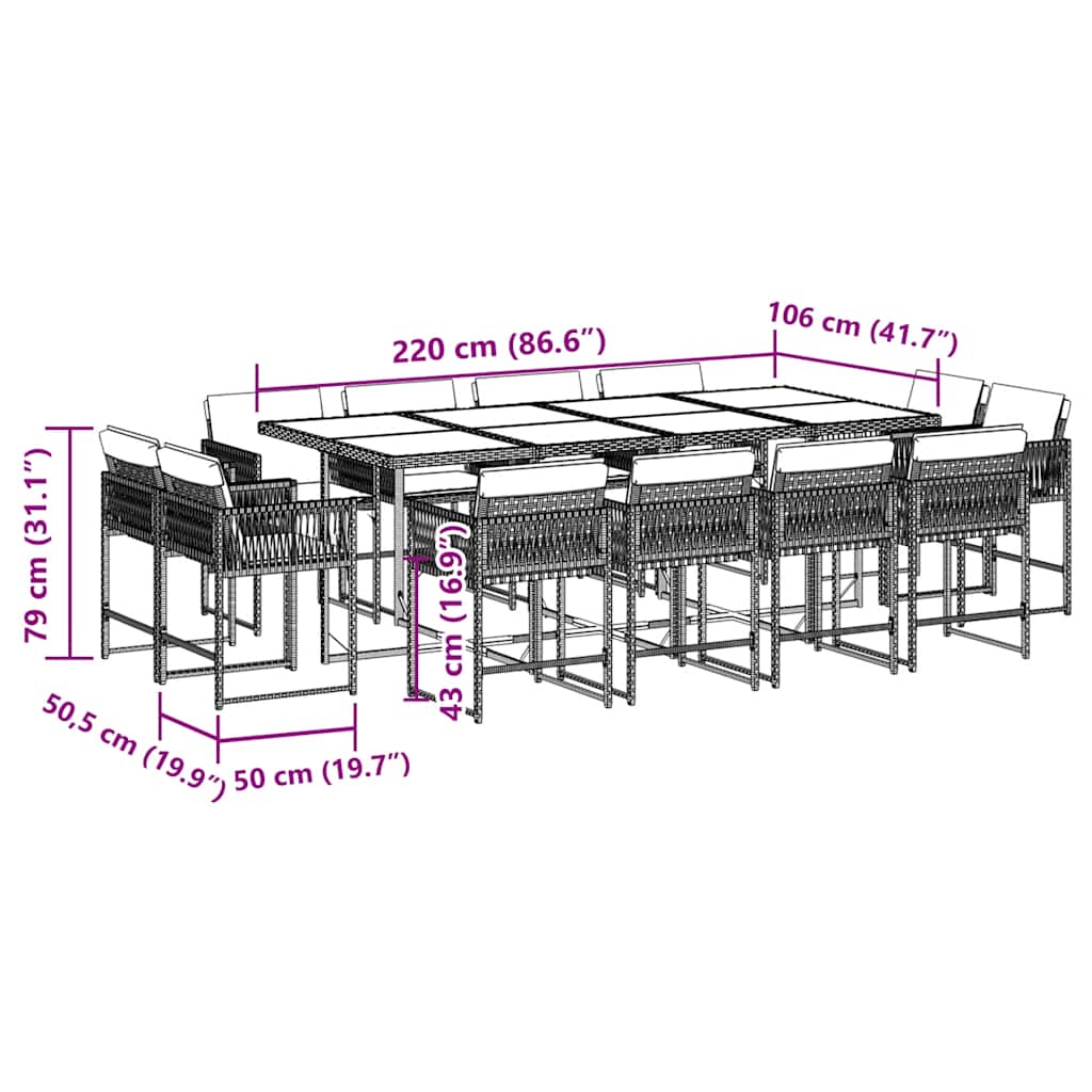 13 Piece Garden Dining Set with Cushions Black Poly Rattan