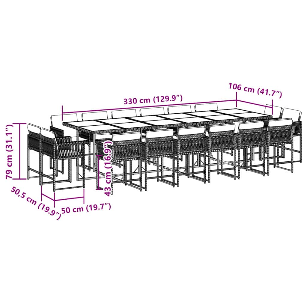 17 Piece Garden Dining Set with Cushions Black Poly Rattan