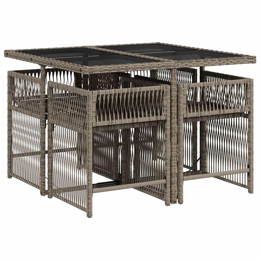 5 Piece Garden Dining Set with Cushions Grey Poly Rattan