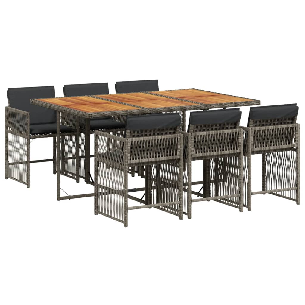 7 Piece Garden Dining Set with Cushions Grey Poly Rattan